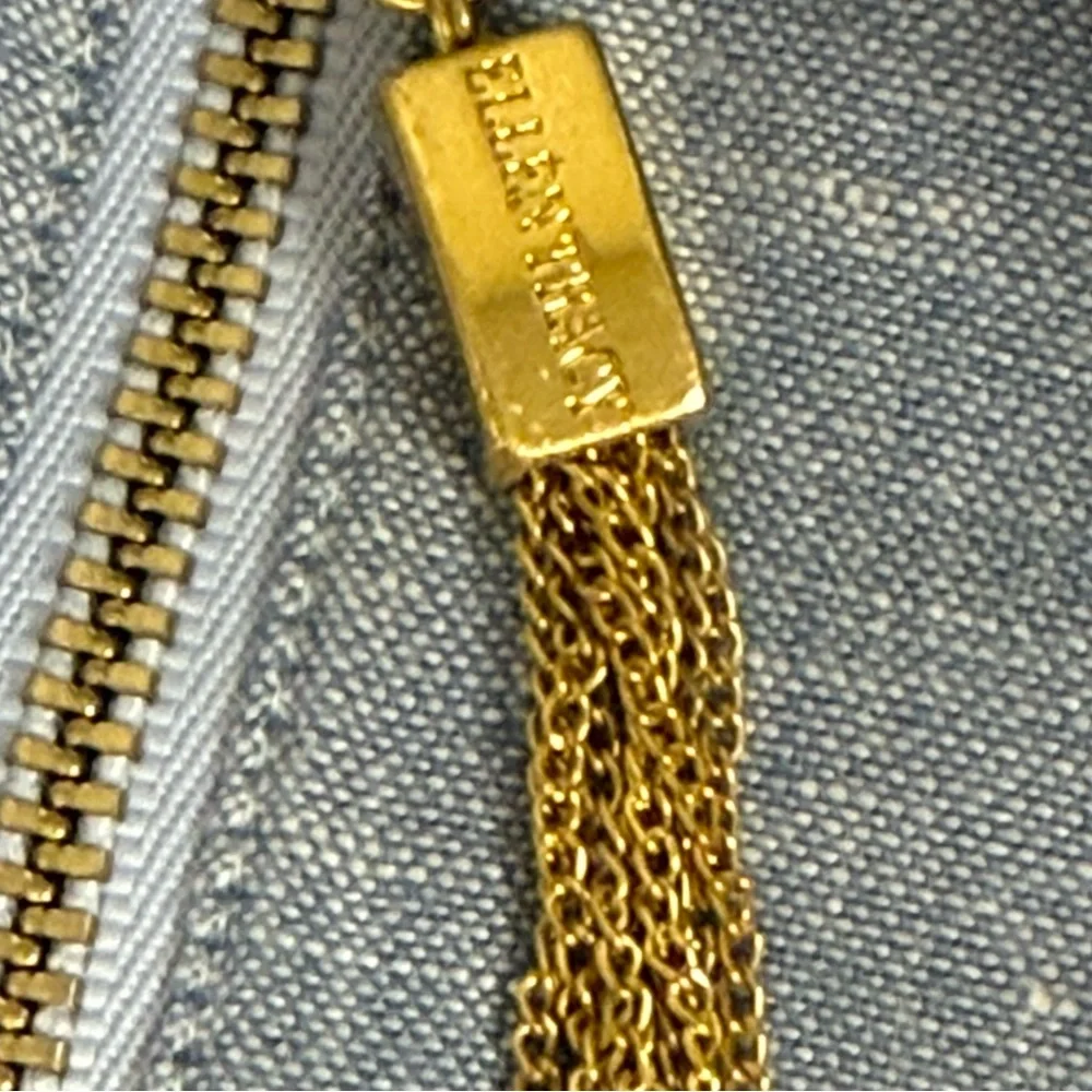 Ellen Tracy Linen Striped Tunic Top L Blue White Zip Front 3/4 Sleeve Summer - Picture 6 of 10